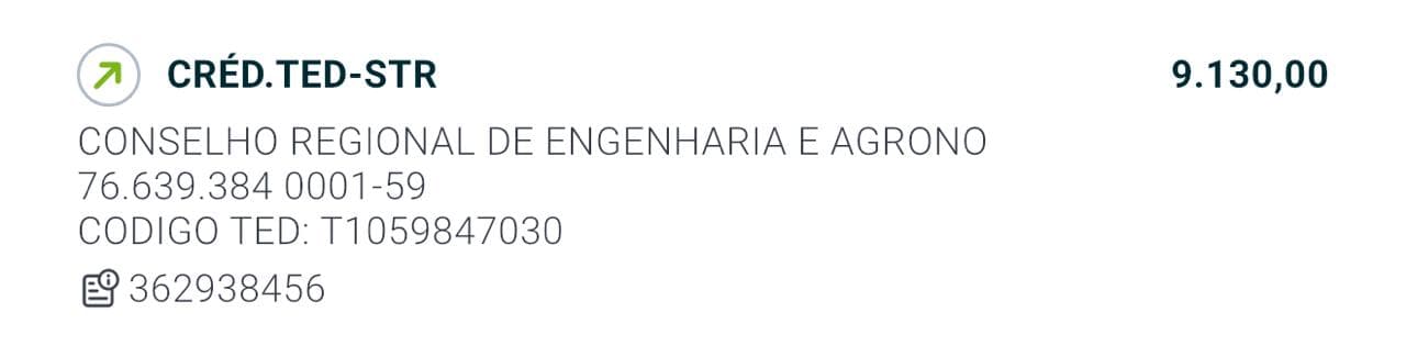 Comprovante de pagamento de órgão público: CREA · Cons. de Engenharia e Agronomia