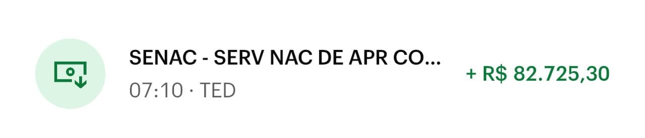 Comprovante de pagamento de órgão público: SENAC